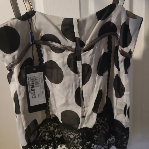 Dolce&Gabbana Silver And Black Silk Blend Camisole With Metallic Lambskin Trim - Picture 4 of 10